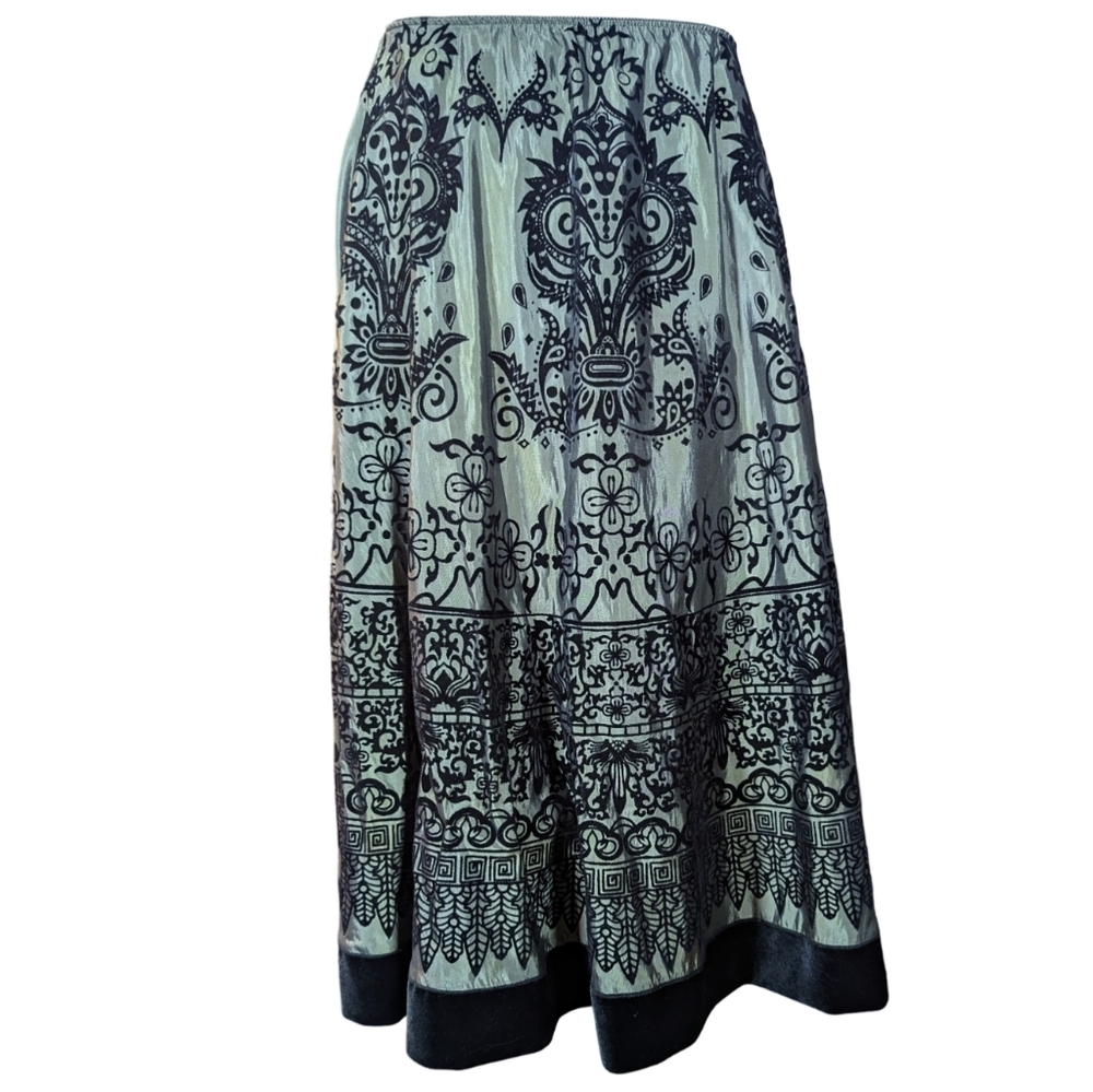 MSK Women's Size Medium Velvet Trim A-Line Swing Midi Flared Satin Finish Skirt